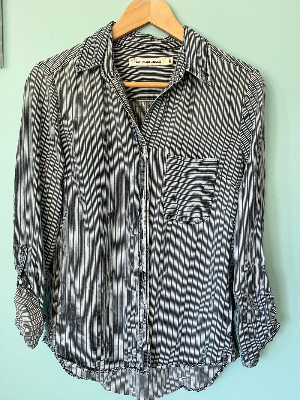 Blue Pinstriped Button-Up Shirt